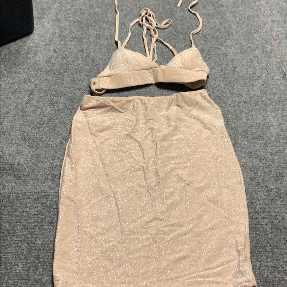 Two piece beige glitter